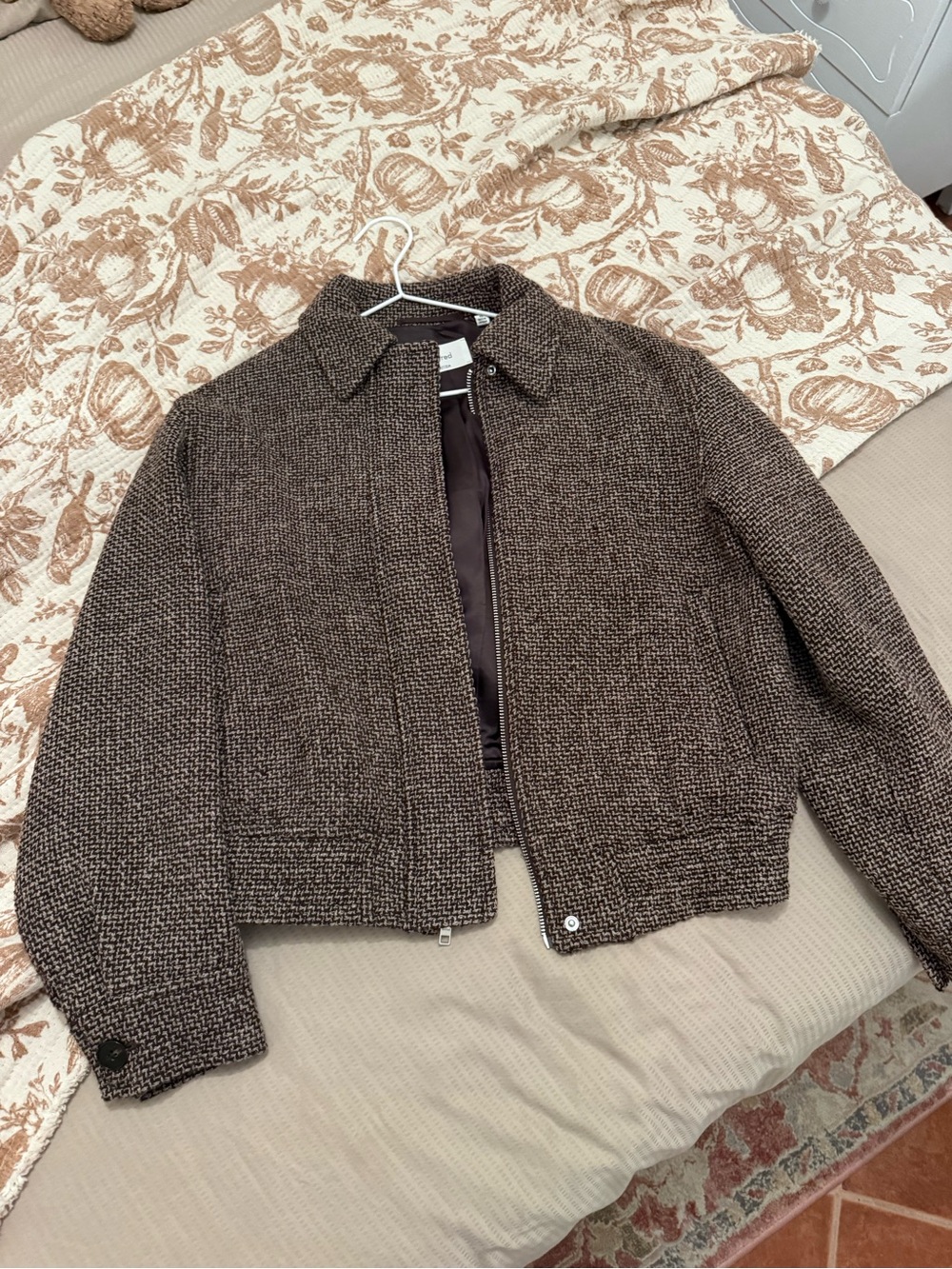 Wilfred Brown Tweed Cropped Zip Jacket